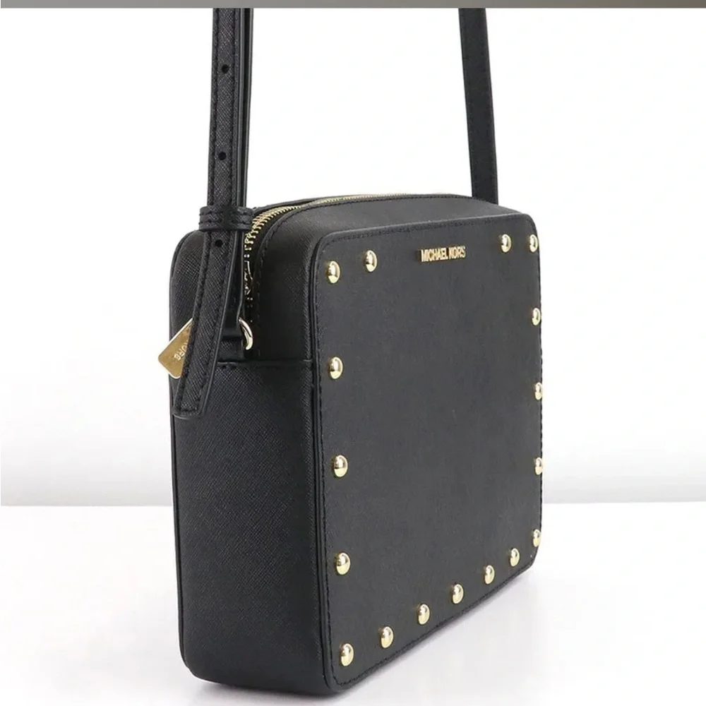 Michael Kors Sandrine Stud MK Crossbody Bag Purse Saffiano Leather